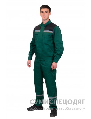 Костюм "Стандарт-3" (брюки + куртка), т/зеленый + черный, саржа