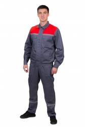 Костюм "Стандарт-3" (брюки + куртка), т/серый + красный, саржа пл. 270